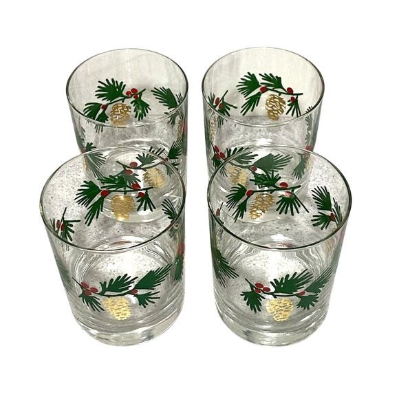 Crate & Barrel Pine Cone Double Old Fashioned Whiskey Drink Glasses Set of 4 - Picture 4 of 8